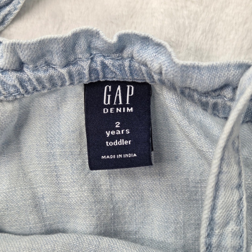 Gap Denim Dress Girls 2T Light Blue Ruffle Tiered Chambray Tie Strap Excellent - Picture 6 of 10